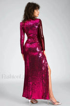 Burgundy Ruched Stylish Sequined Maxi Dress