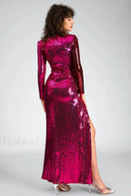 Burgundy Ruched Stylish Sequined Maxi Dress