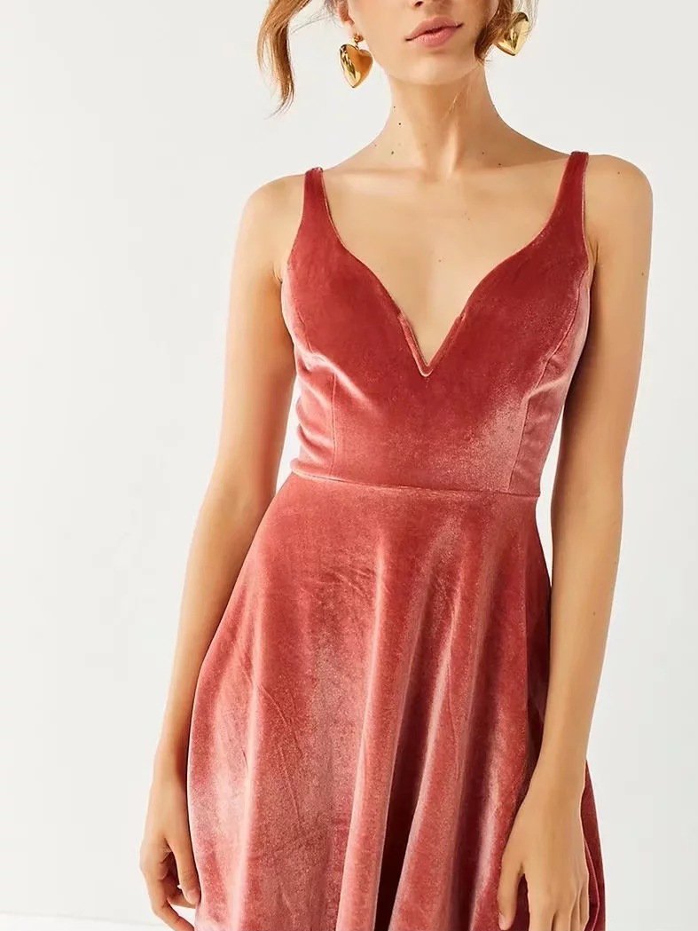JuliaFashion-New Thing Sweetheart Neck Pleated Velvet Dress