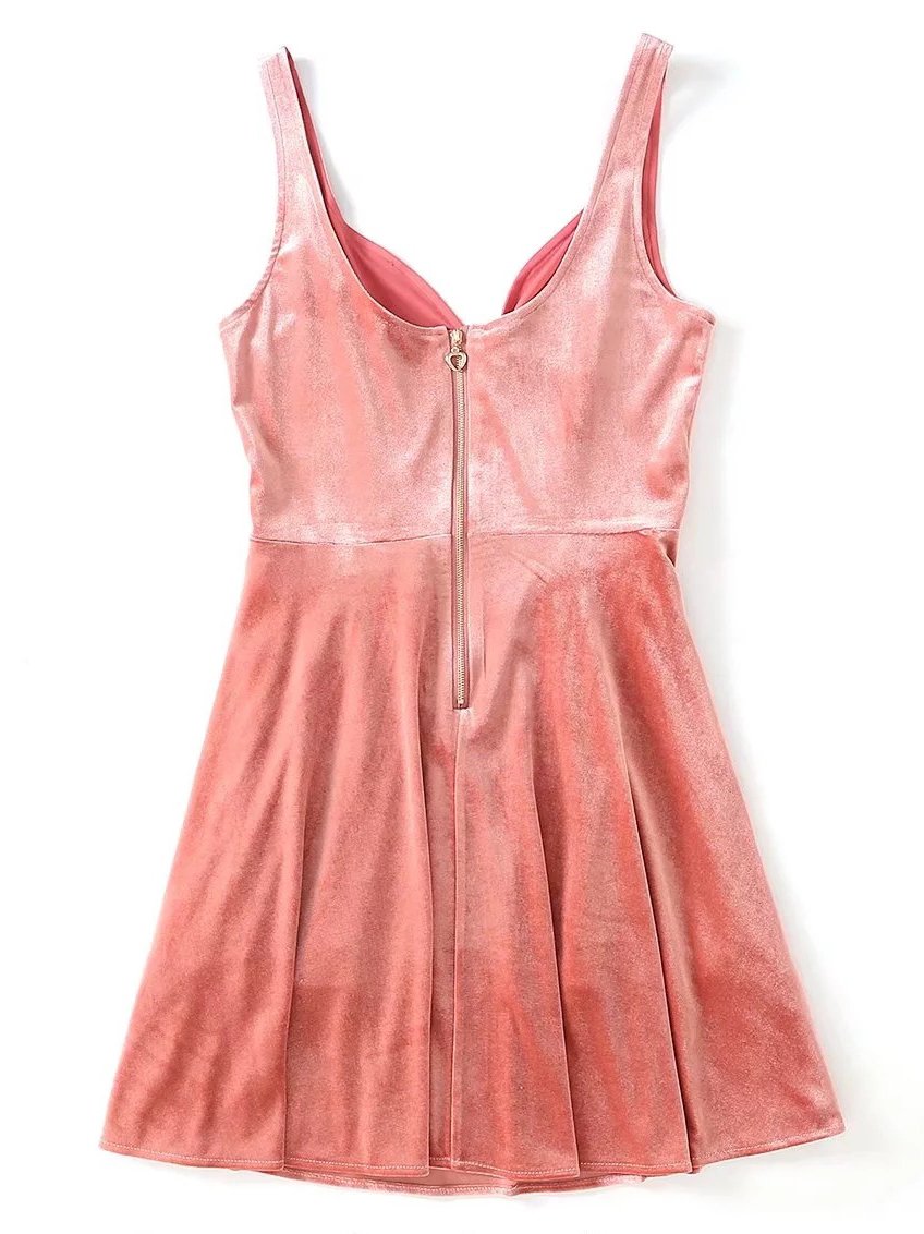 JuliaFashion-New Thing Sweetheart Neck Pleated Velvet Dress