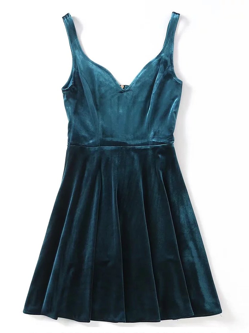 JuliaFashion-New Thing Sweetheart Neck Pleated Velvet Dress