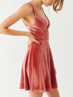 JuliaFashion-New Thing Sweetheart Neck Pleated Velvet Dress