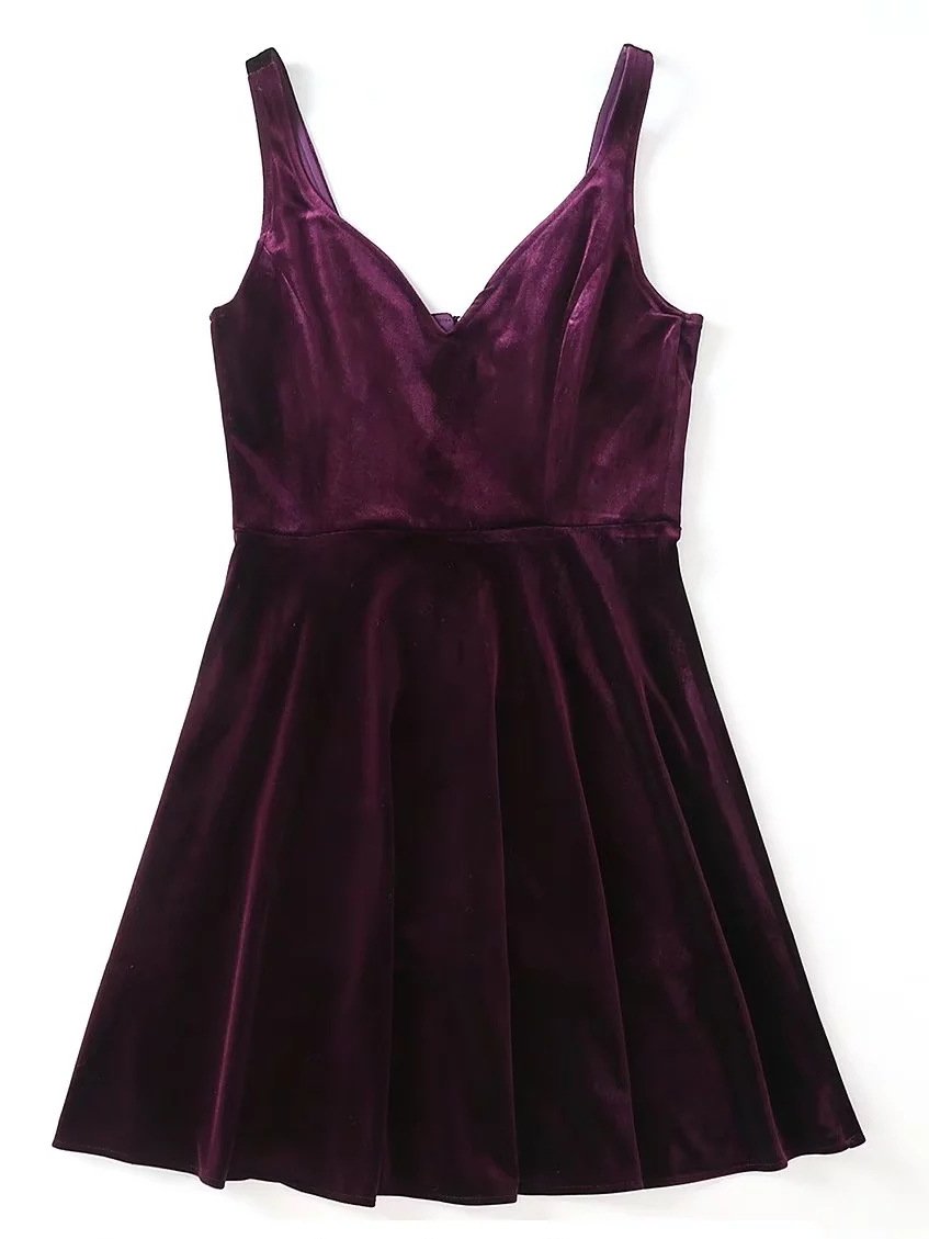 JuliaFashion-New Thing Sweetheart Neck Pleated Velvet Dress