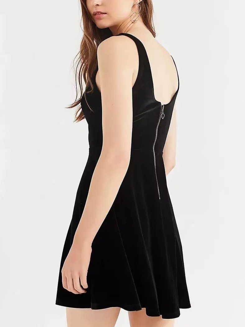 JuliaFashion-New Thing Sweetheart Neck Pleated Velvet Dress