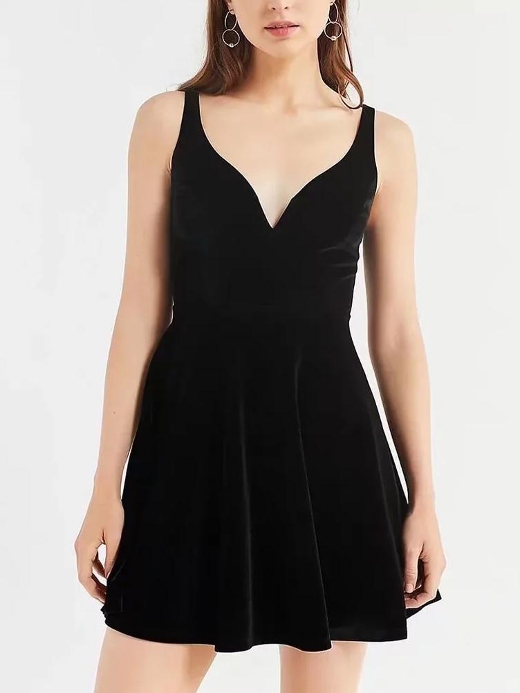 JuliaFashion-New Thing Sweetheart Neck Pleated Velvet Dress