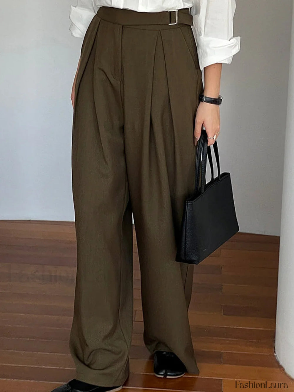 Business Casual Belted Trendy Straight Leg Dress Pants Brown / XS Pants