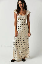 Butterfly Babe Lace Charming Polka Dot Maxi Dress S / Tea Combo
