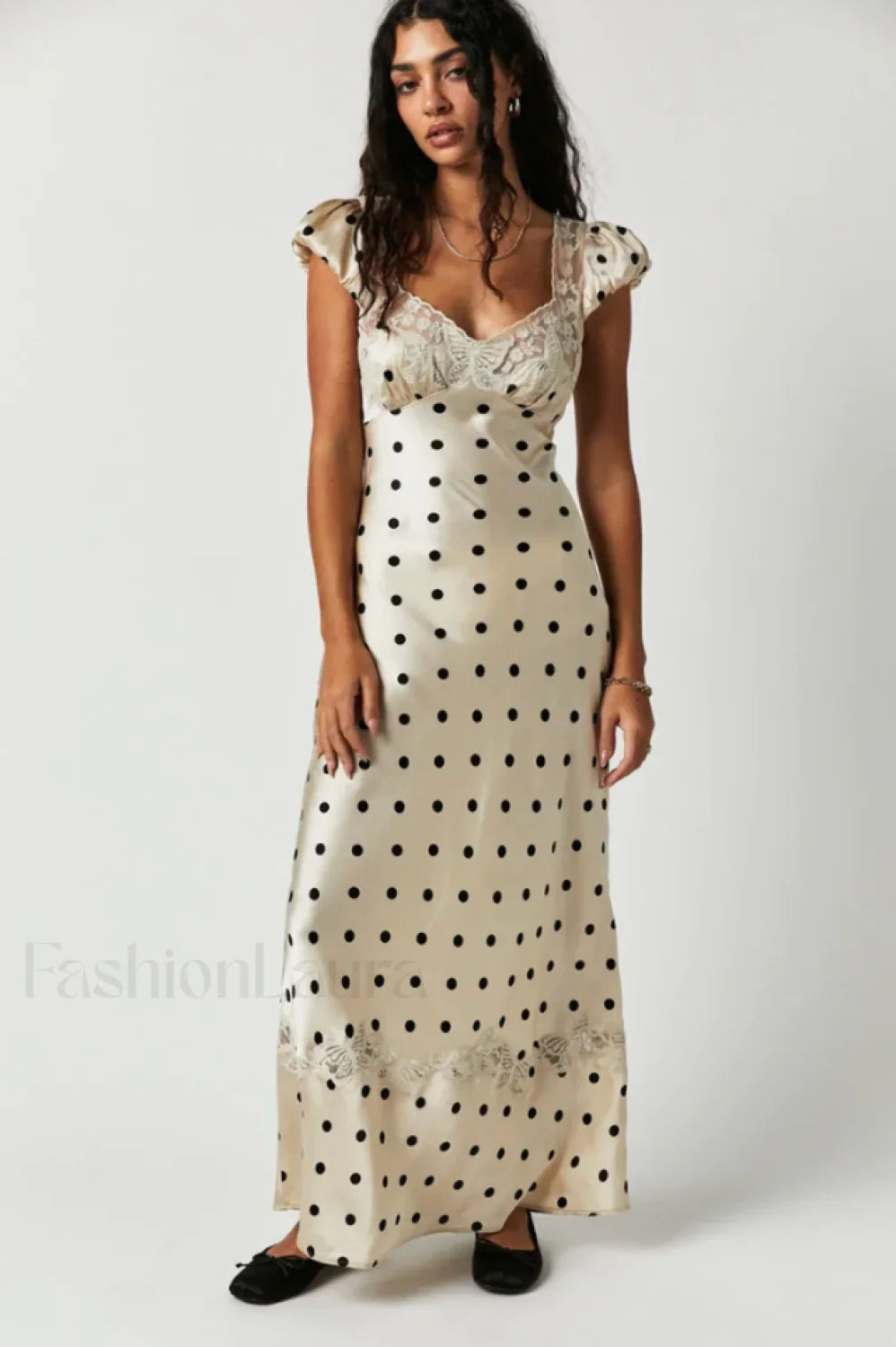 Butterfly Babe Lace Charming Polka Dot Maxi Dress S / Tea Combo