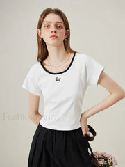 Butterfly Embroidered Raglan Sleeve T Shirt White / XS