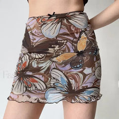 Butterfly Print Bodycon Streetwear Skirt Brown / S