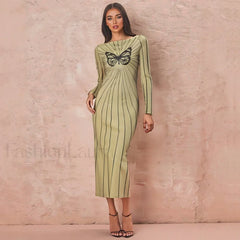 Butterfly Wrap Maxi Midi Dress Green / S