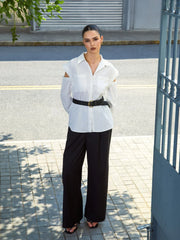 Button Down Cutout Trendy Long Sleeve Shirt Shirts