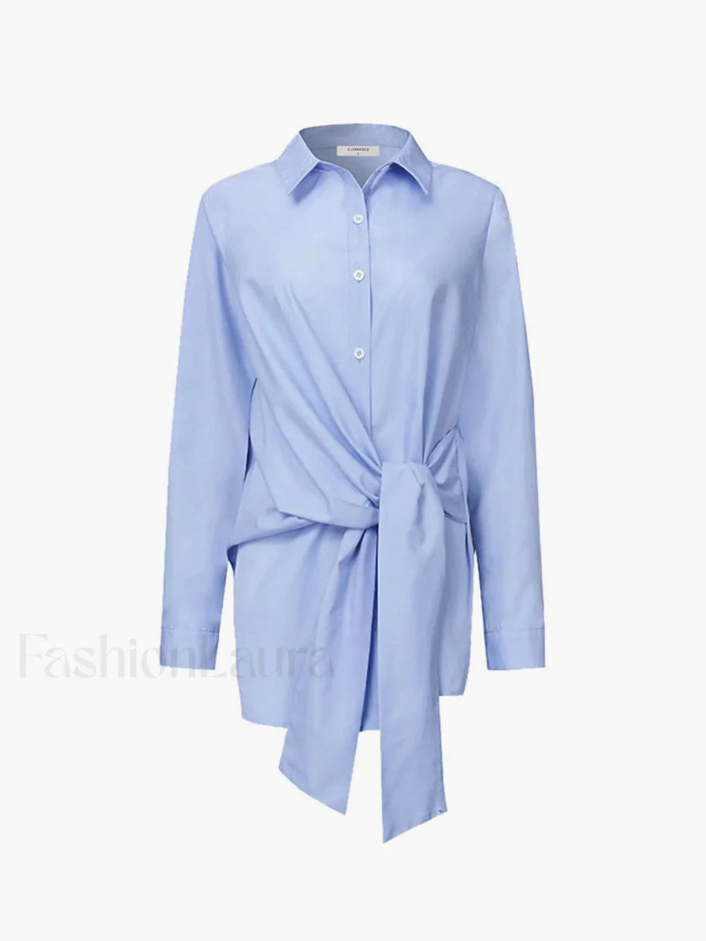 Button Down Graceful Tied Long Shirt Blue / XS Shirts