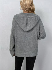 Button Drawstring Hooded Cardigan Cardigans