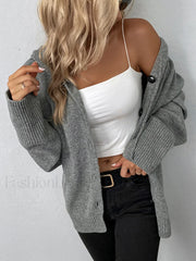 Button Drawstring Hooded Cardigan Cardigans