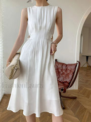 Button Embellished Satin Midi Dress White / S Midi Dresses