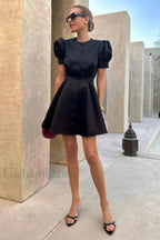 Button Front Stylish Midi Dress S / Black