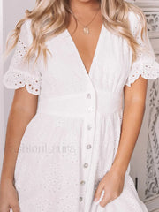 Button Up Eyelet Embroidery Midi Dress Midi Dresses