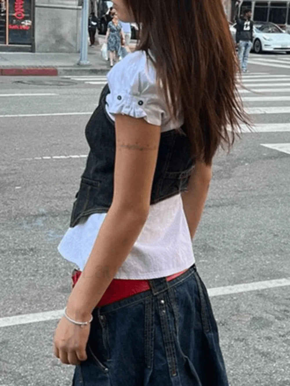 Buttoned Denim Y2K Corset Top Tops&Tees