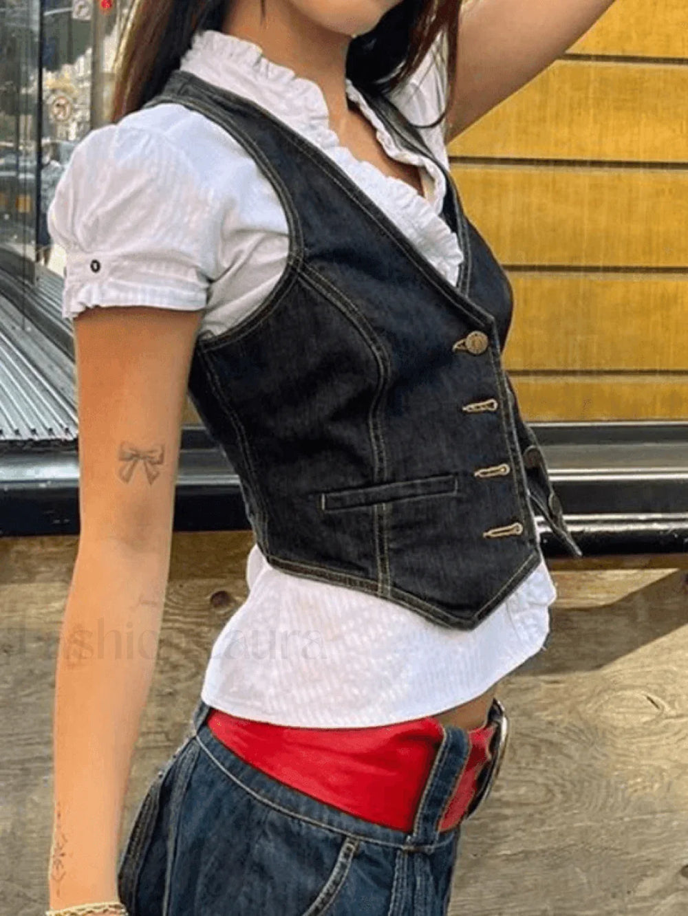 Buttoned Denim Y2K Corset Top Tops&Tees