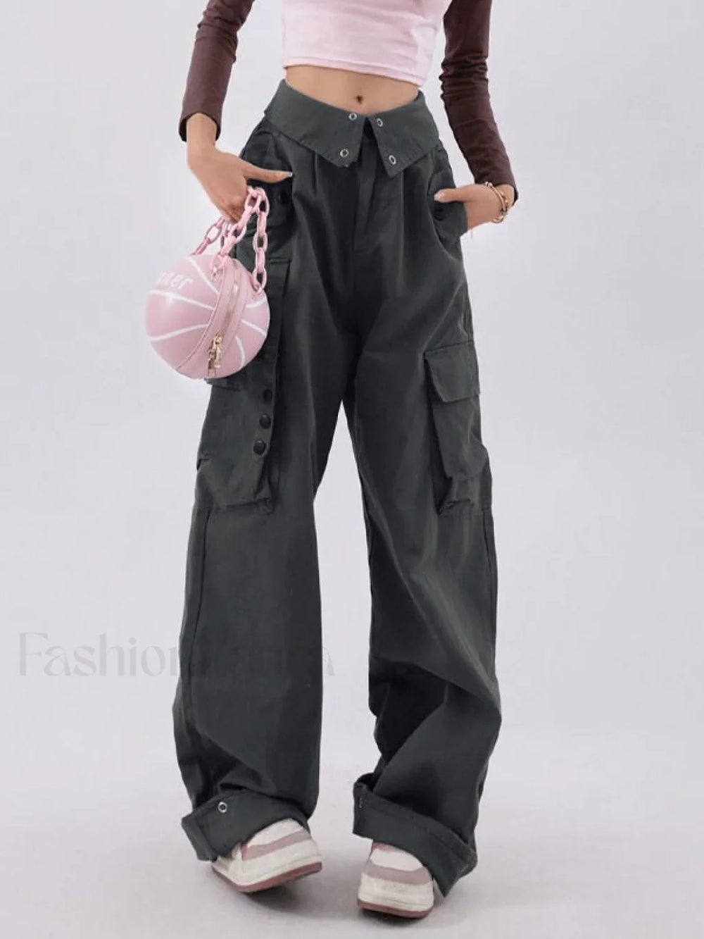 Buttoned High Waisted Cargo Pants Cargo Pants