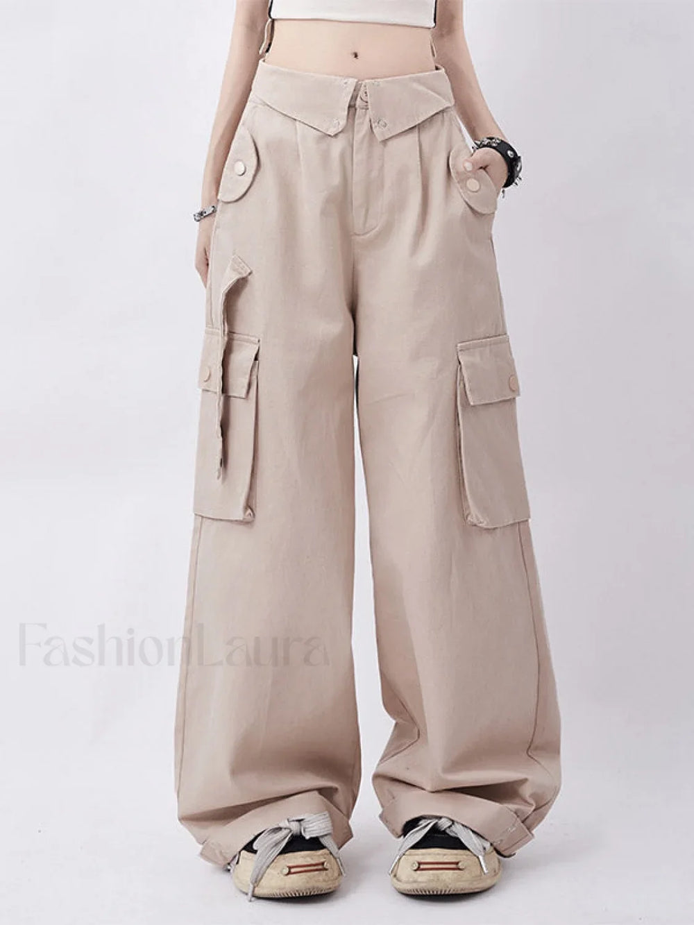 Buttoned High Waisted Cargo Pants Apricot / S Cargo Pants
