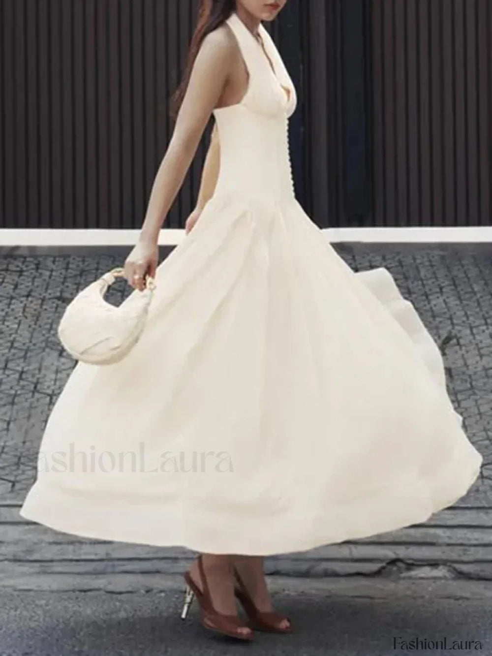 Buttoned Patchwork V Neck Maxi Dress