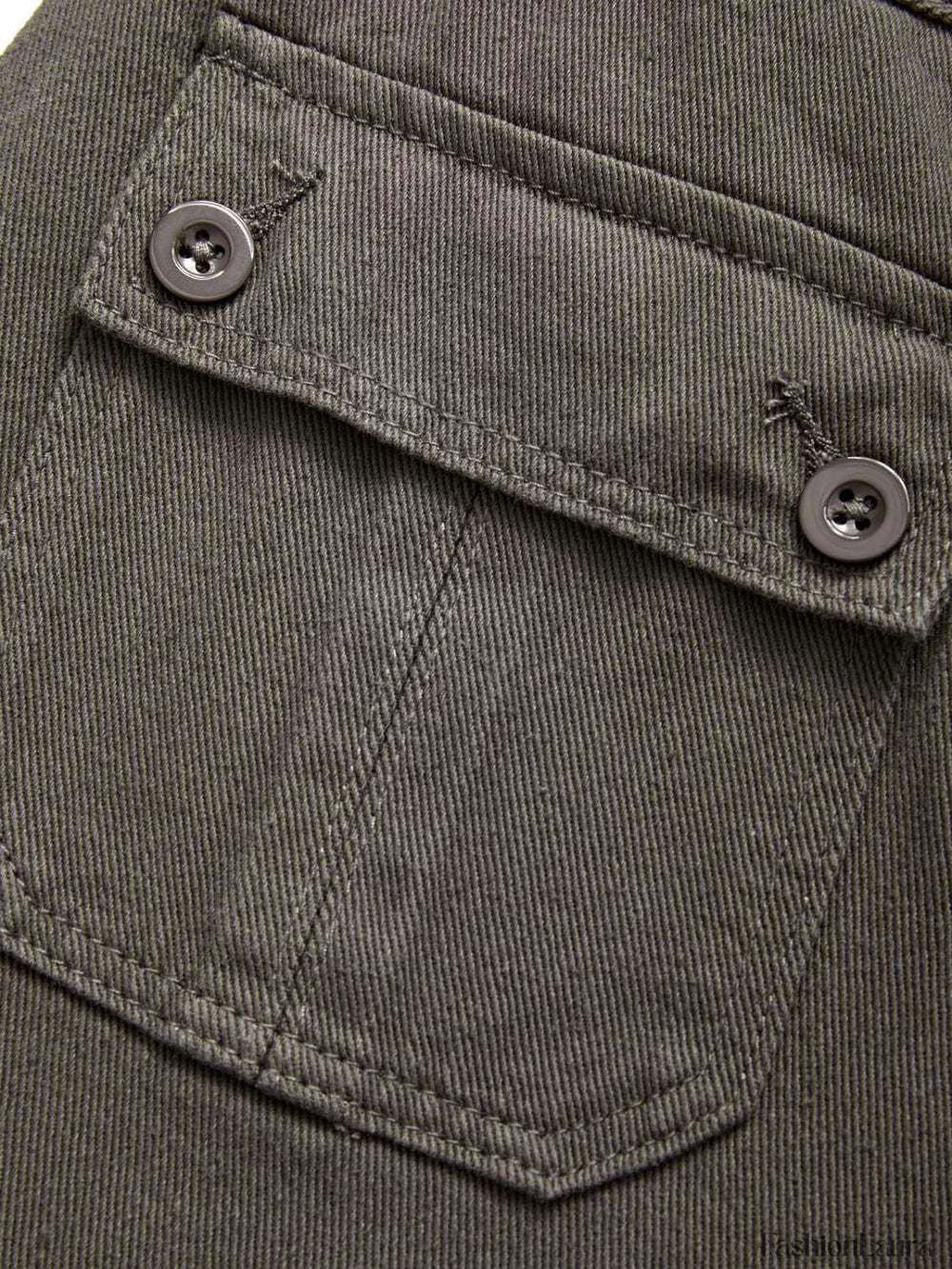 Buttoned Straight Leg Cargo Jeans Cargo Jeans