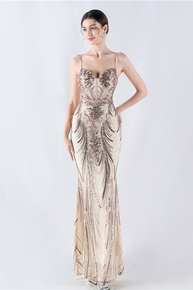 Boned Sequin Embroidered Formal Dress