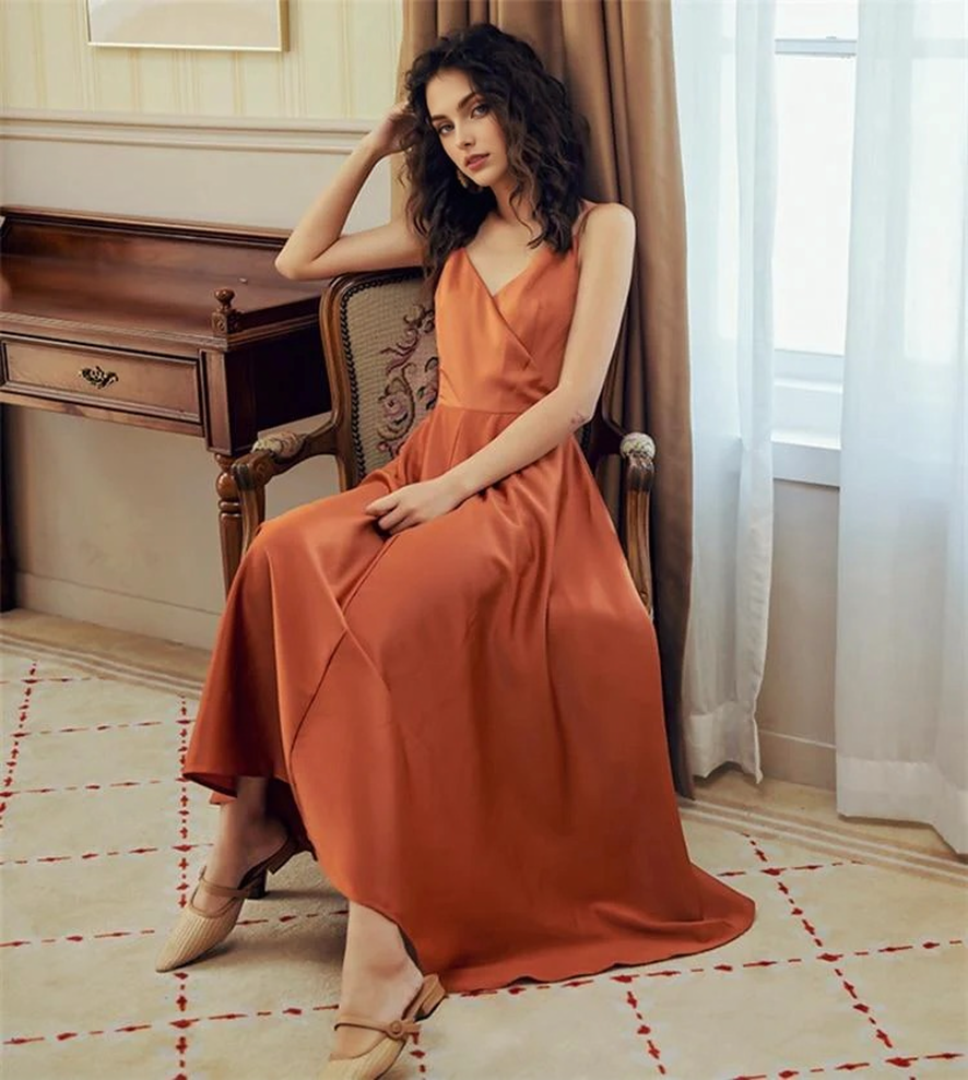 JuliaFashion - Sexy Satin Backless Vintage Dress