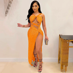 Julia Fashion - Glitter Halter Cut Out Long Dresses