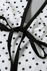 Floral Print Polka Dot Backless Tie Maxi Dress