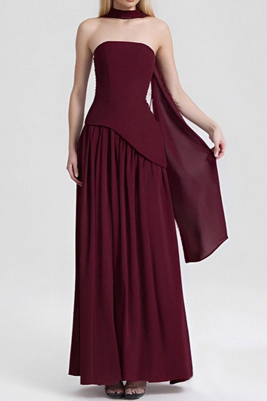 Solid Bustier High Slit Formal Dress S / Red