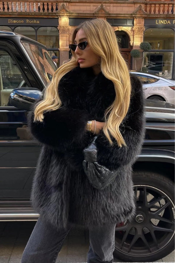 Solid Eco Faux Fur Coat Black / S coats