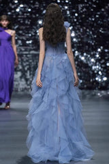 Blue Bustier Sleeveless Formal Dress