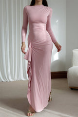 Slim Fit Pleated Long Sleeve Maxi Dress