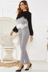 Cable Knit Wool Slim Fit Stretch Knit Pants