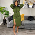 Julia Fashion - Long Sleeve Women Hoodie Midi Dress