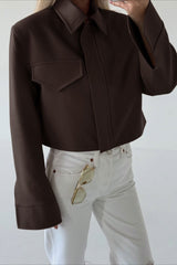 Short Length Brown Zip Closure Jacket