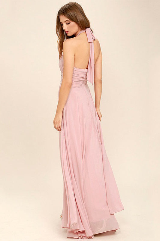 Chiffon Halter Ruched Gown Formal Dress