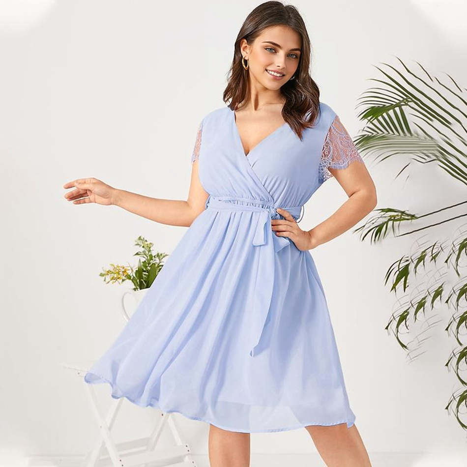 JuliaFashion - Short Sleeve Lace Chiffon Bohemian Sundress