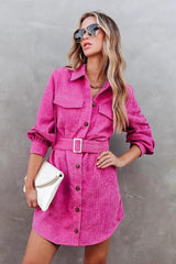 Corduroy Belted Pocket Detail Overcoat