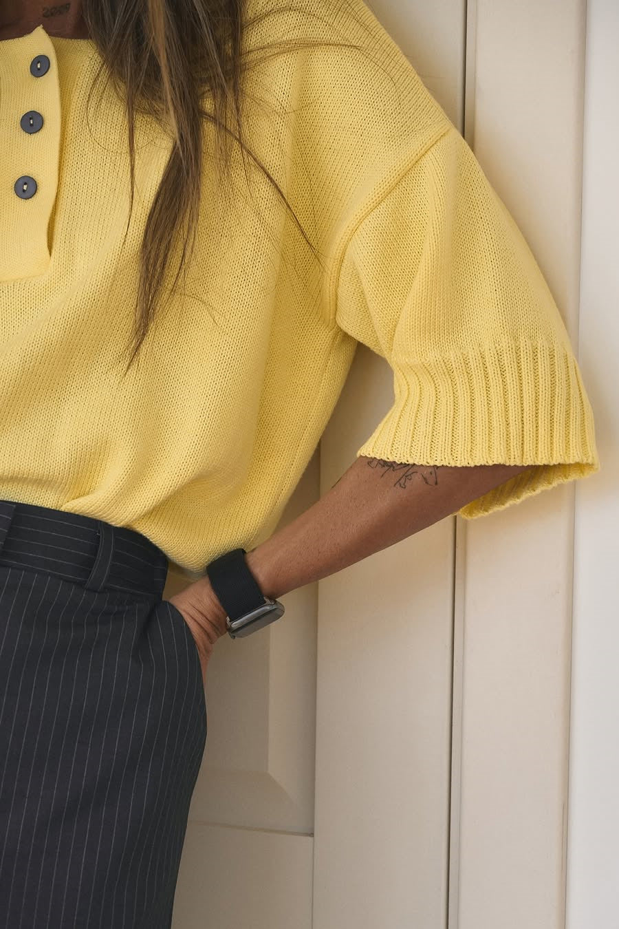 Loose Fit Buttoned Knit Polo Sweater