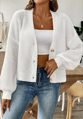 Short Knit Long Sleeve Cardigans White / S