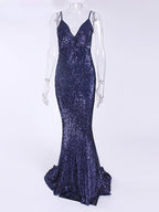 JuliaFashion - Sequined Evening Backless Deep V-Neck Wedding Dress