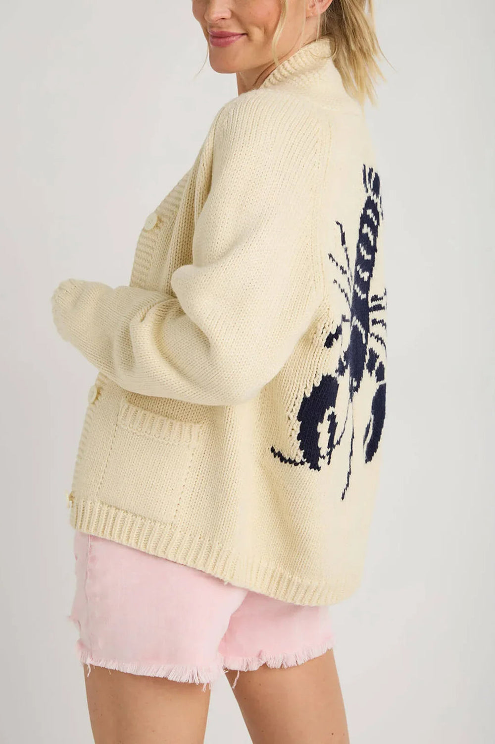 Lobster Print Knit Cardigan Beige / S