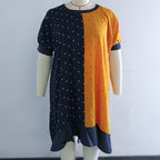 JuliaFashion-Contrast Color Round Neck Dot Ruffle Hem Dresses
