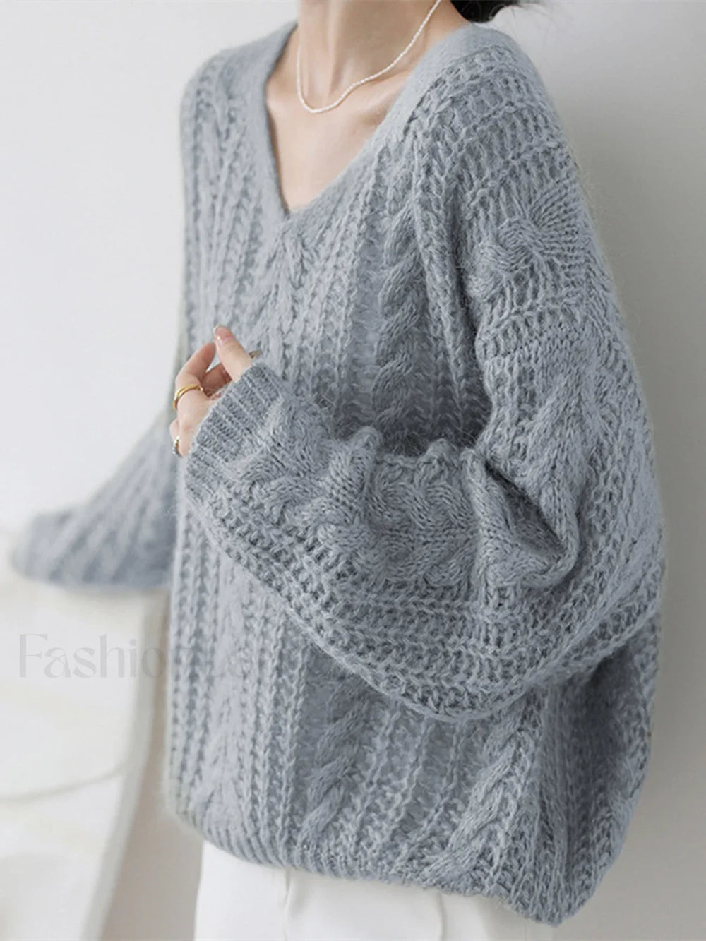Cable Knit Graceful Oversized Sweater Grey / S Sweaters L