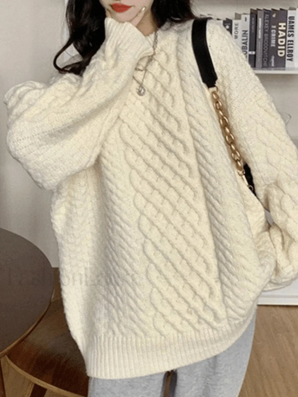Cable Knit Pullover Sweater White / ONE SIZE Sweaters