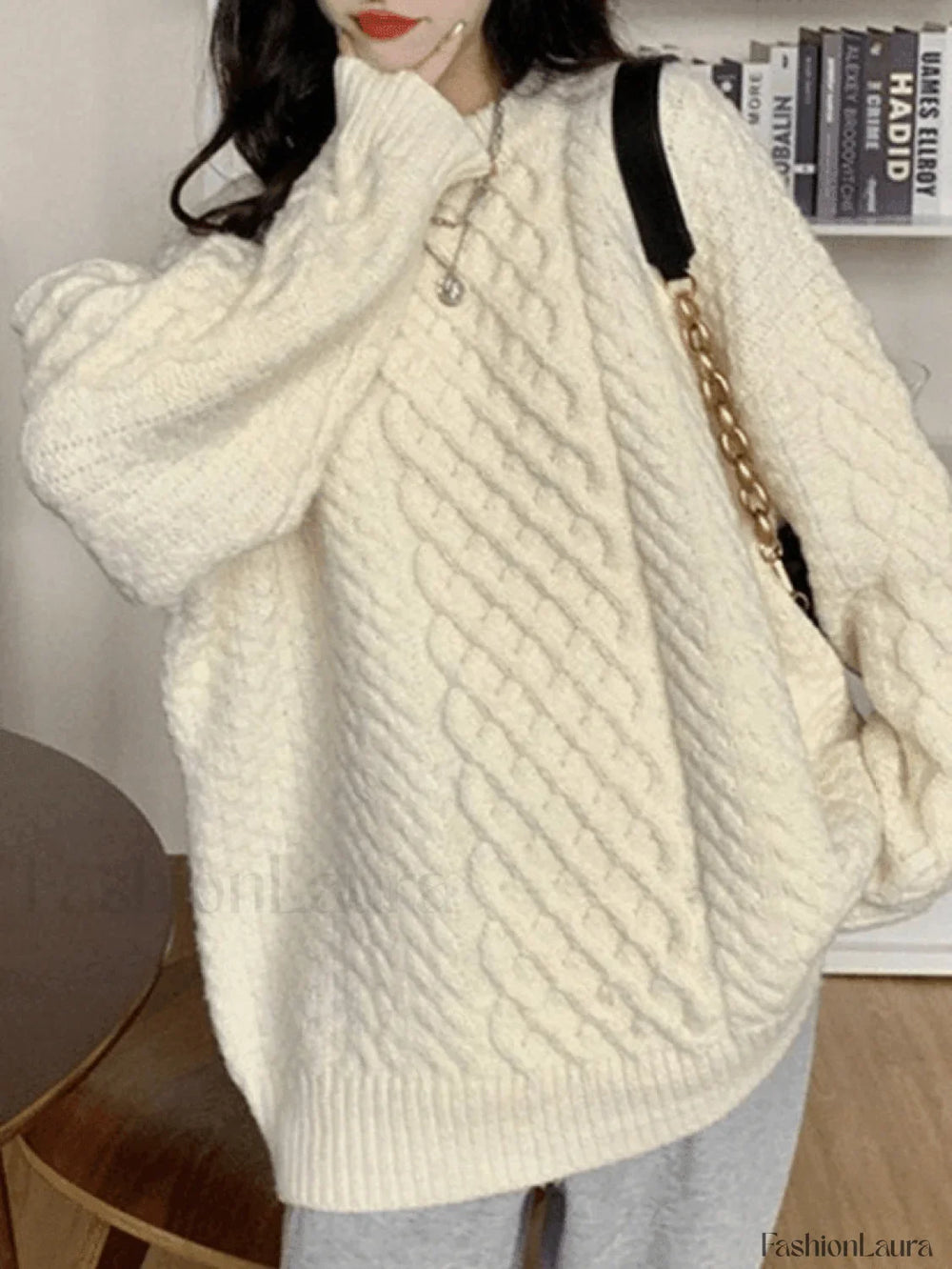 Cable Knit Pullover Sweater White / ONE SIZE Sweaters